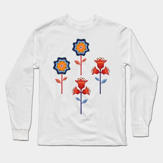 Retro Flowers VI Long Sleeve T-Shirt by cesartorresart